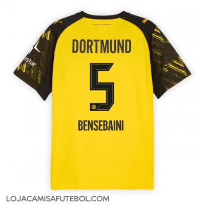 Camisa de Futebol Borussia Dortmund Ramy Bensebaini #5 Equipamento Principal 2025-26 Manga Curta Camisa de Futebol Borussia Dortmund Ramy Bensebaini #5 Equipamento Principal 2025-26 Manga Curta